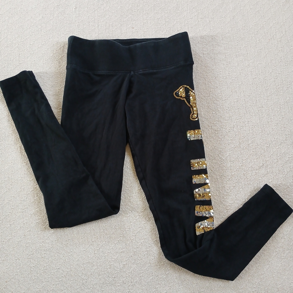 PINK Victoria's Secret Black Leggings with Gold Sequin Accents